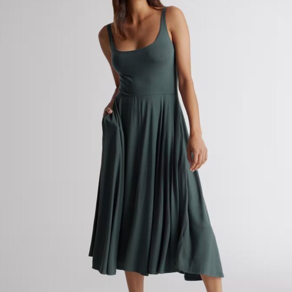 Quince Tencel Jersey Fit & Flare Dress Dark Olive Small S - Picture 1 of 4